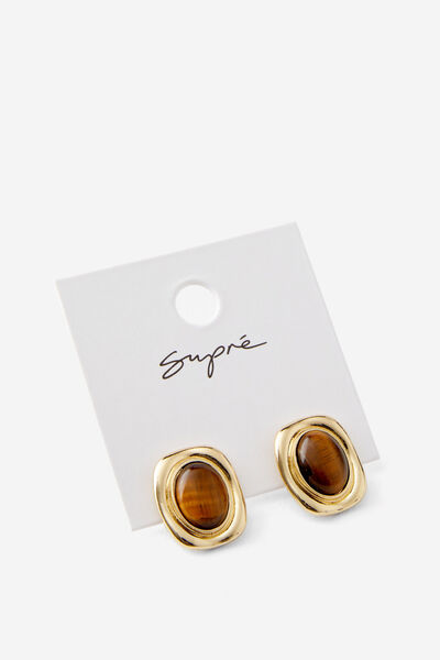 Earring Single Pack, GOLD/TORT STONE