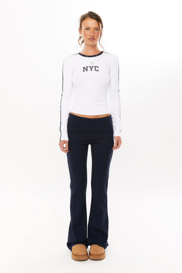Gracie Long Sleeve Graphic Top, WHITE/NYC