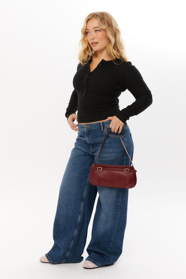 Harriet Henley Long Sleeve Top, BLACK