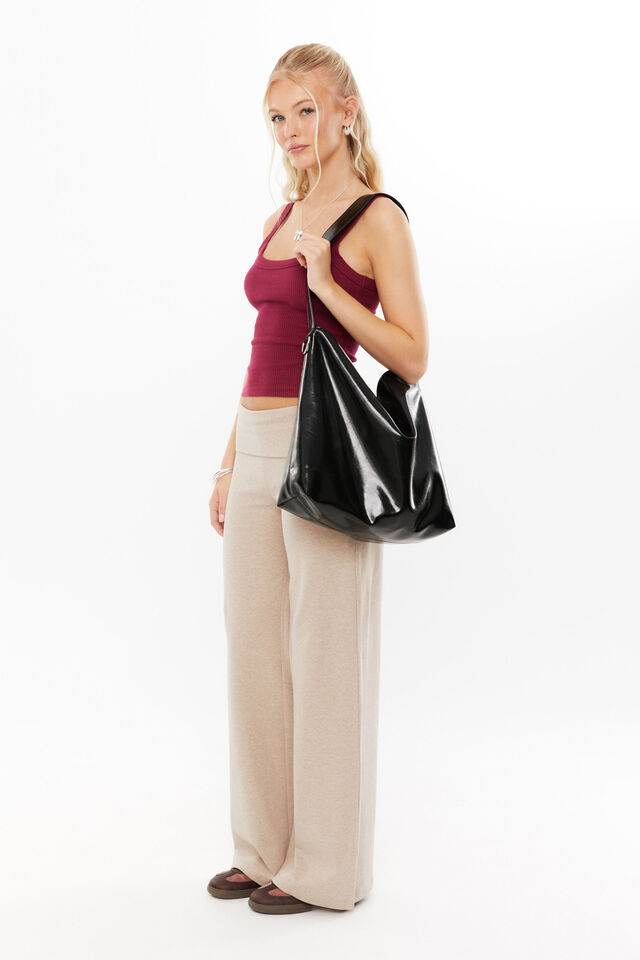 Fold Back Wide Leg Pant, OAT MARLE