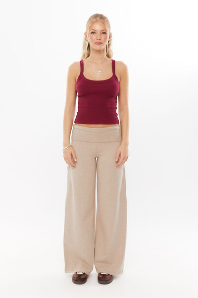 Fold Back Wide Leg Pant, OAT MARLE