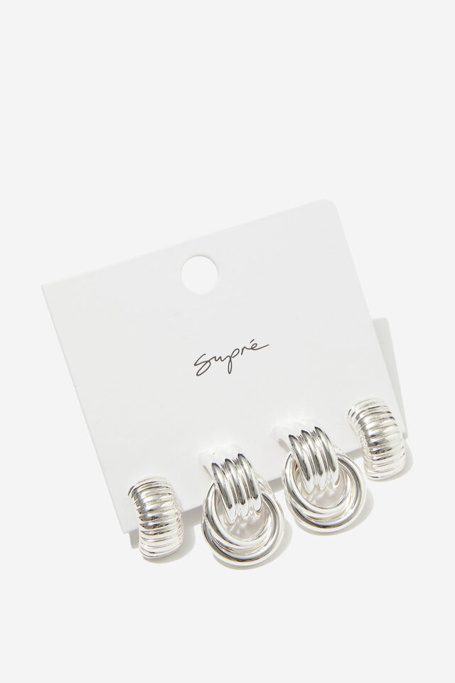 Knot Earring Pack, SILVER