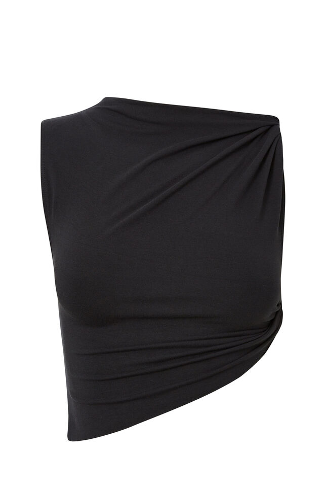 Soft Ruched Twist Top, BLACK