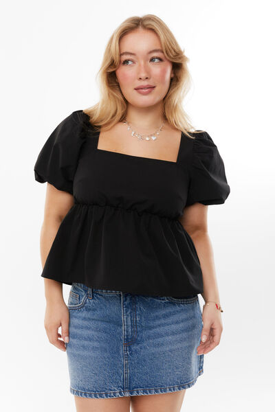 Allie Puff Sleeve Top, BLACK