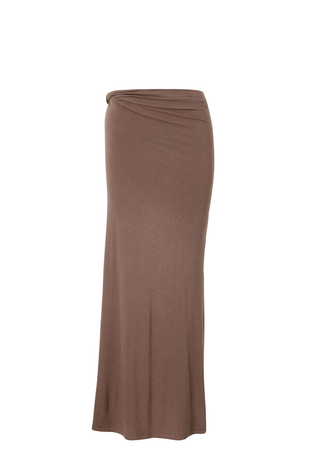 Soft Twist Maxi Skirt, BROWN CAROB