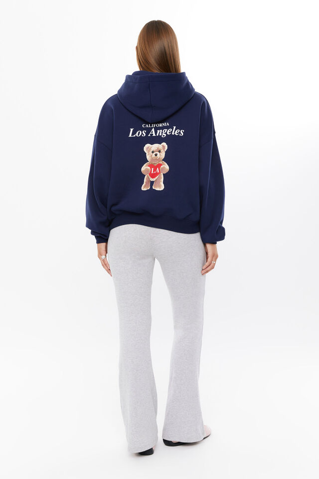 LA Bear Oversized Fleece Hoodie, ROYAL NAVY/LA BEAR