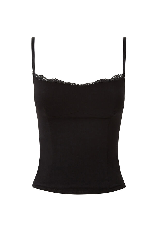 Sophia Lace Trim Cami, BLACK