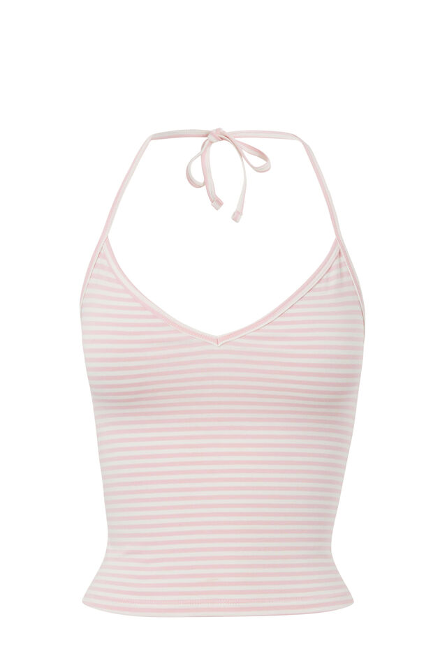 Khloe V Neck Halter Top, PINK STRIPE