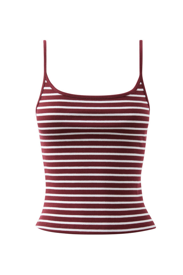 Becky Rib Tank, DARK PLUM/WHITE STRIPE