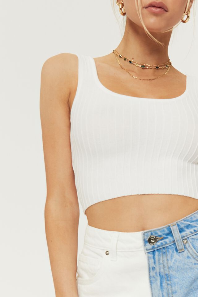 Giselle Square Neck Crop Top, WHITE