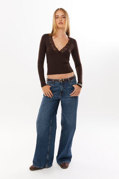 Luxe Georgia Long Sleeve Top, DEEP CHOC