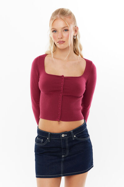 Sofi Square Neck Cardi, WILD BERRY