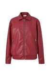 Faux Leather Collared Bomber Jacket, CHERRY RED - alternate image 6