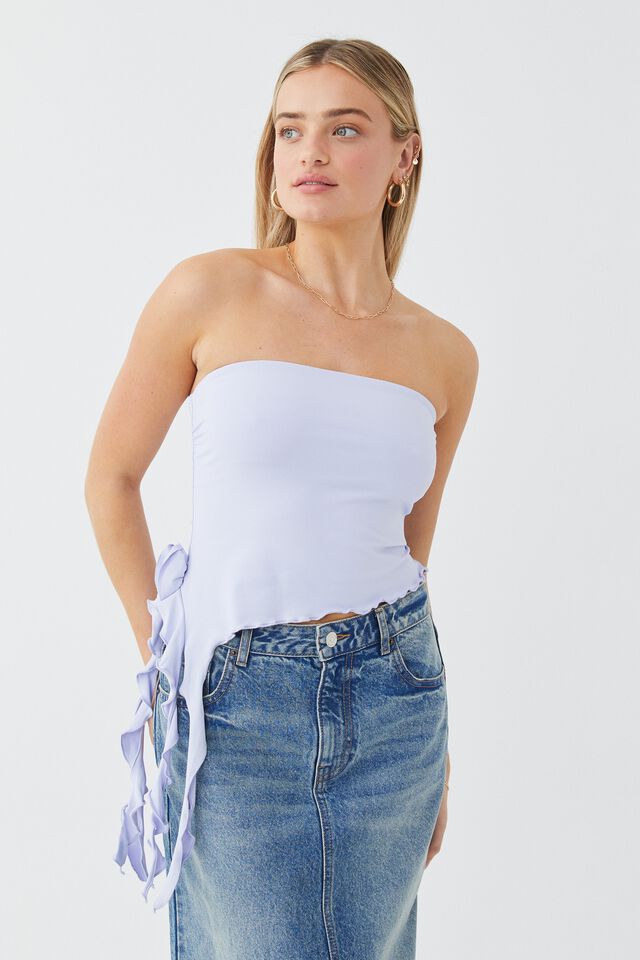 Luxe Strapless Frill Top, BLUE LILAC