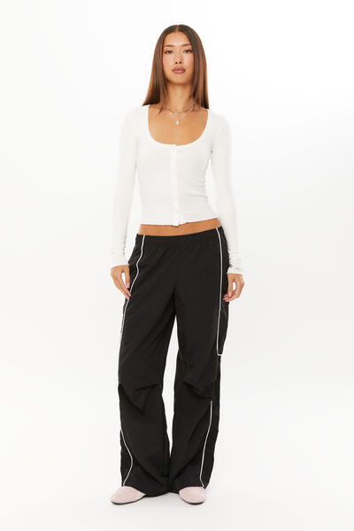 Nia Sporty Pull On Pant, BLACK