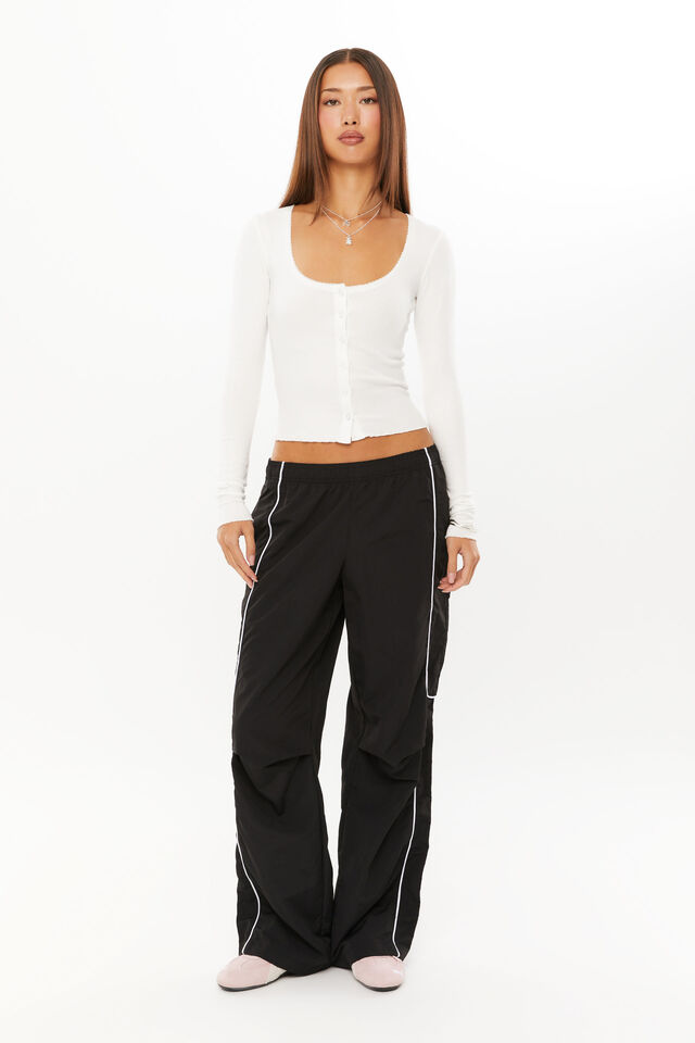 Nia Sporty Pull On Pant, BLACK