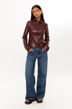 Gracie Collared Faux Leather Jacket, CHERRY - alternate image 2