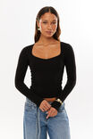 Vivian V Neck Long Sleeve Top, BLACK - alternate image 1