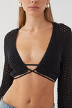 Kaylah Tie Front Open Knit, BLACK - alternate image 3
