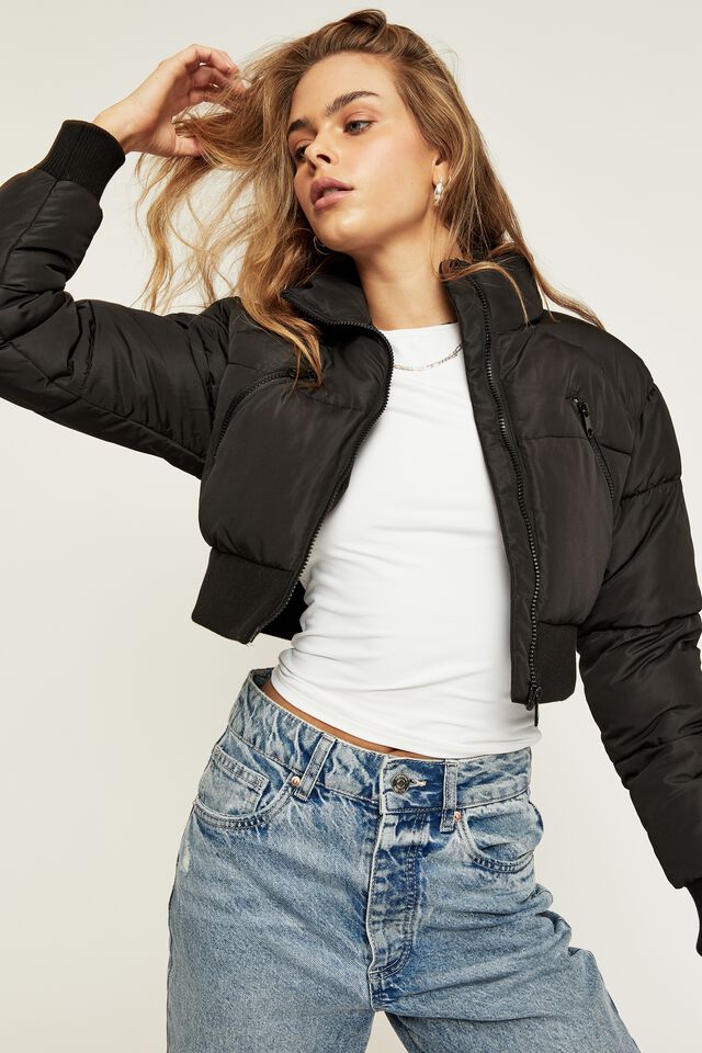 Recycled Ultra Cropped Puffer, BLACK