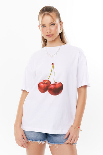 Oversized Graphic Tee, WHITE/CHERRY