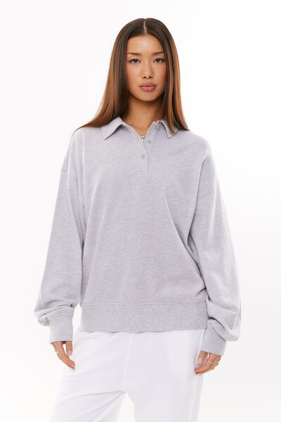 Pia Collared Polo Jumper, SILVER GREY MARLE