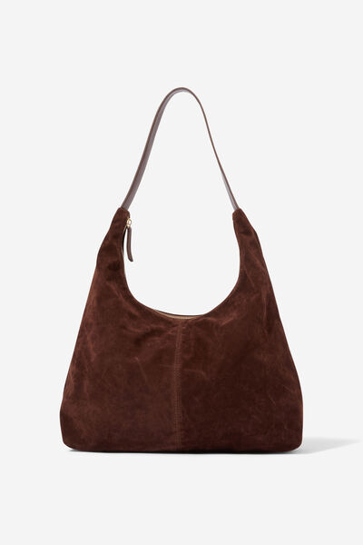 Demi Faux Suede Slouch Bag, CHOCOLATE