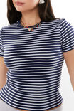 Cotton Fitted Tee, NAVY STRIPE - alternate image 4