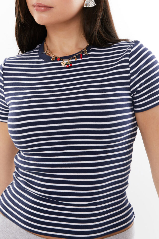 Cotton Fitted Tee, NAVY STRIPE