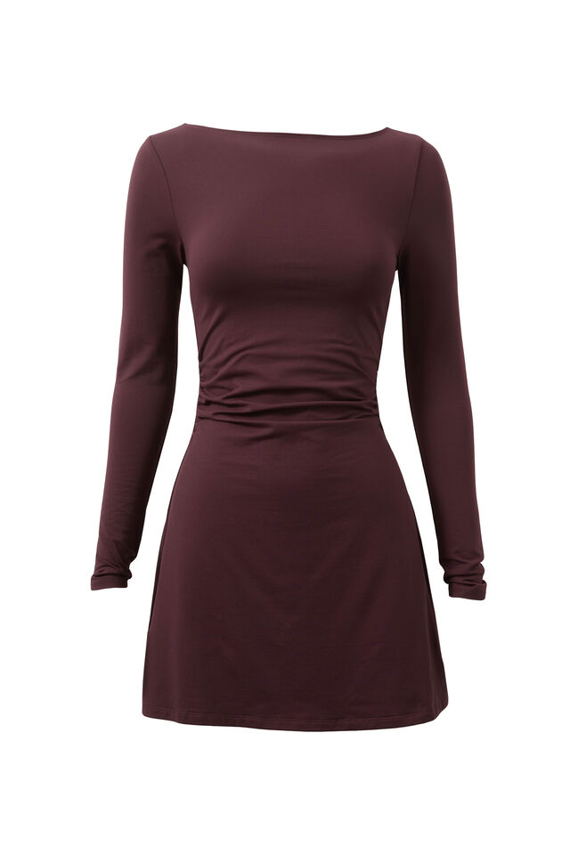 Super Smooth Long Sleeve Mini Dress, CHOC CHERRY