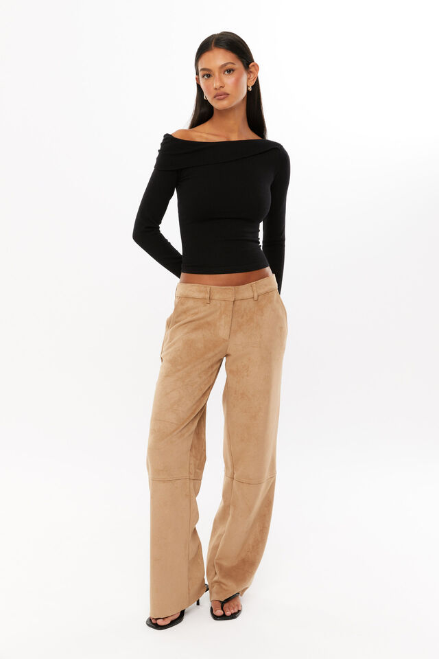 Immy Fold Back Knit Top, BLACK