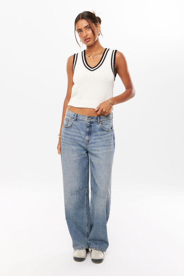 Reece V Neck Knit Vest, SUMMER WHITE/BLACK