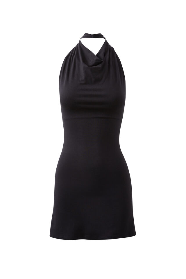 Sammi Soft Halter Mini Dress, BLACK