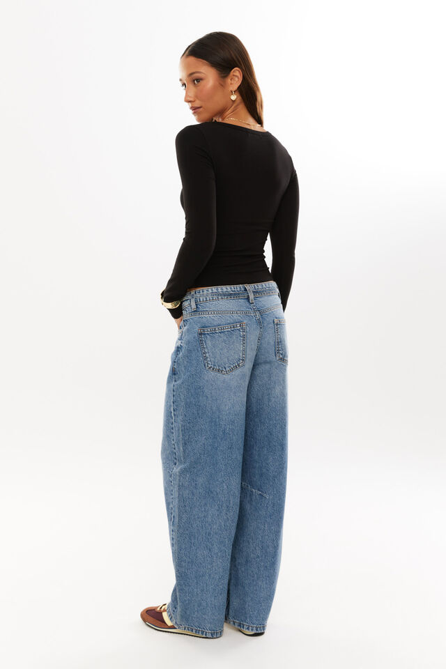 Vivian V Neck Long Sleeve Top, BLACK