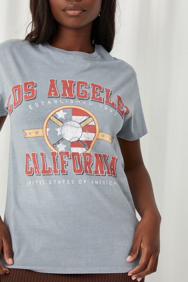 LA Baseball Longline T Shirt, VINTAGE WASH BLUE GREY/LA BASEBALL