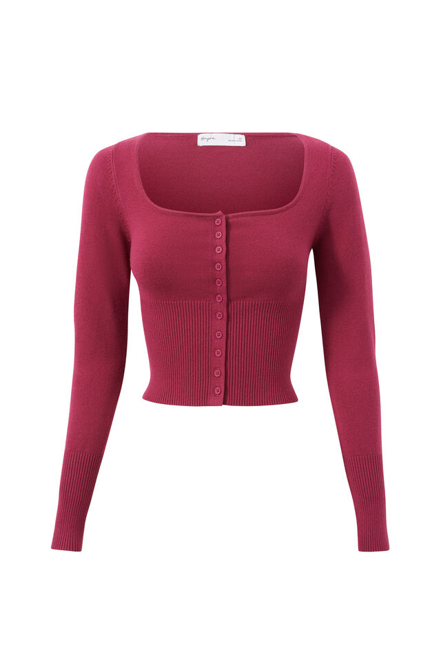 Sofi Square Neck Cardi, WILD BERRY