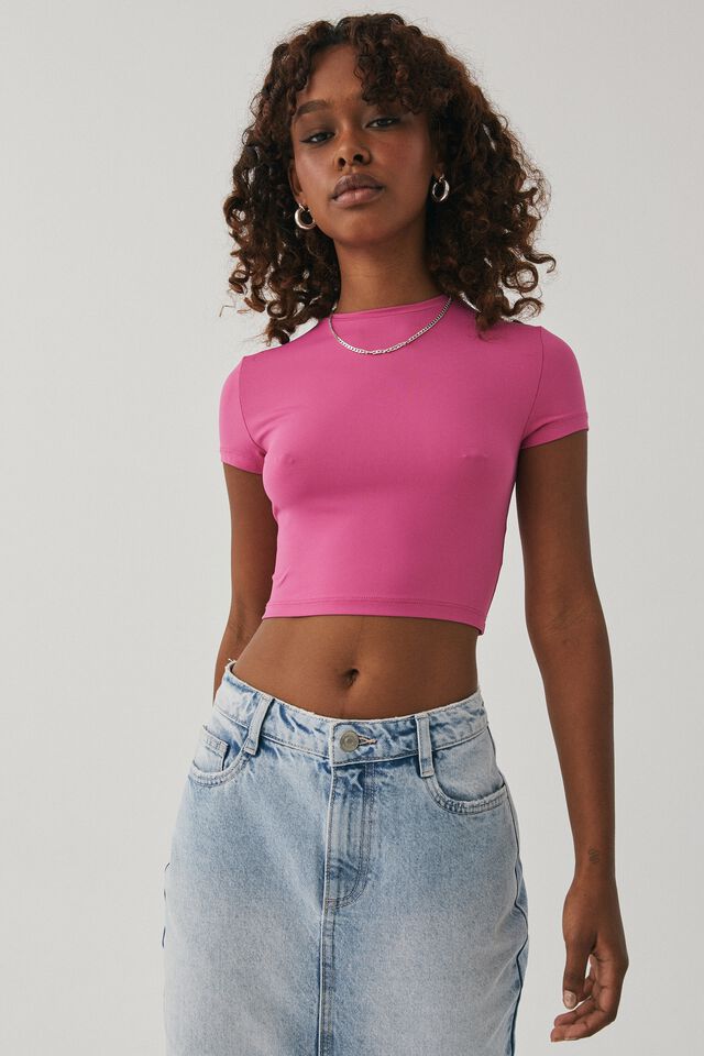 Luxe Cropped Short Sleeve Top, MOODY MAGENTA