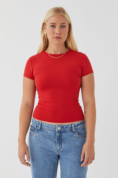 Luxe Longline Tee, RUBY RED