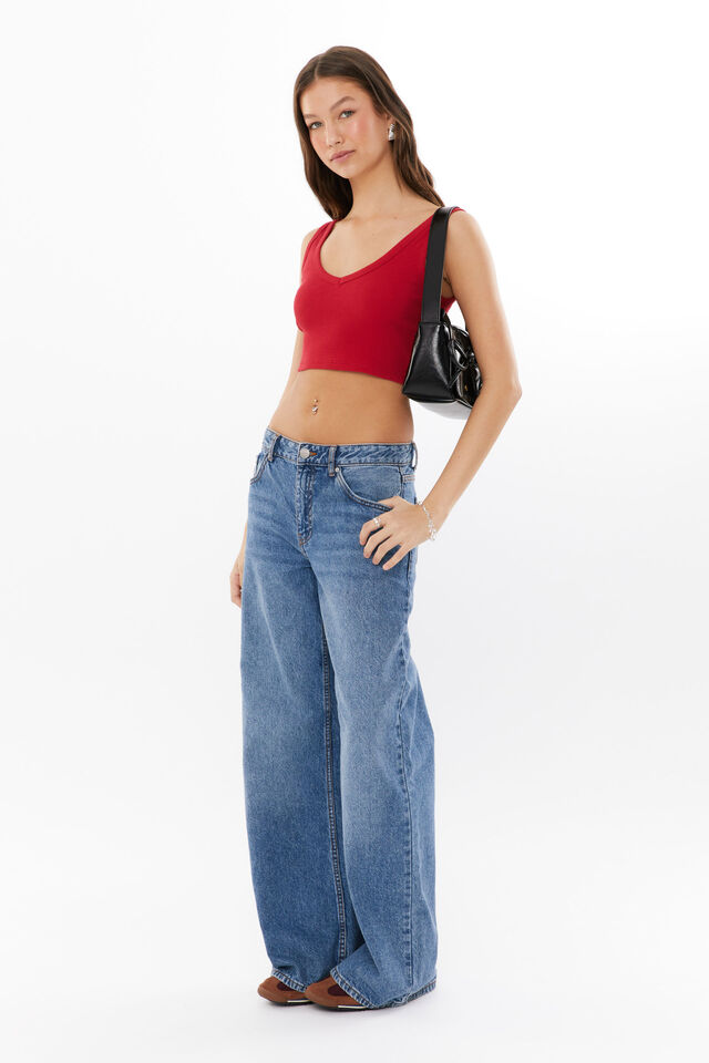 Amara Rib Cropped Tank, LIPSTICK RED