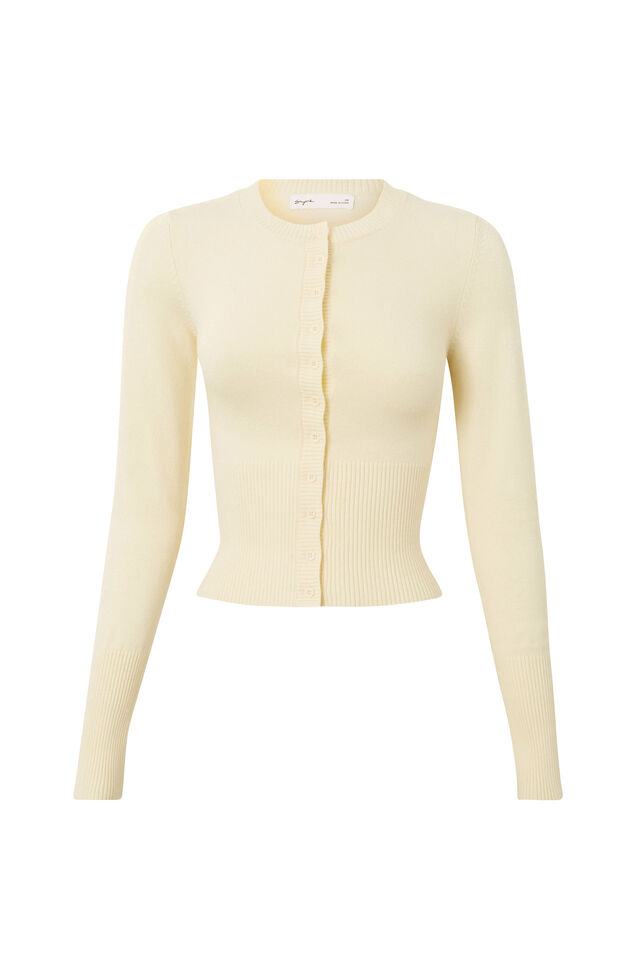 Cassie Button Through Knit Cardi, LEMON PUFF