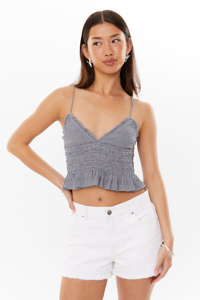 Ollie Shirred Cami, NAVY GINGHAM