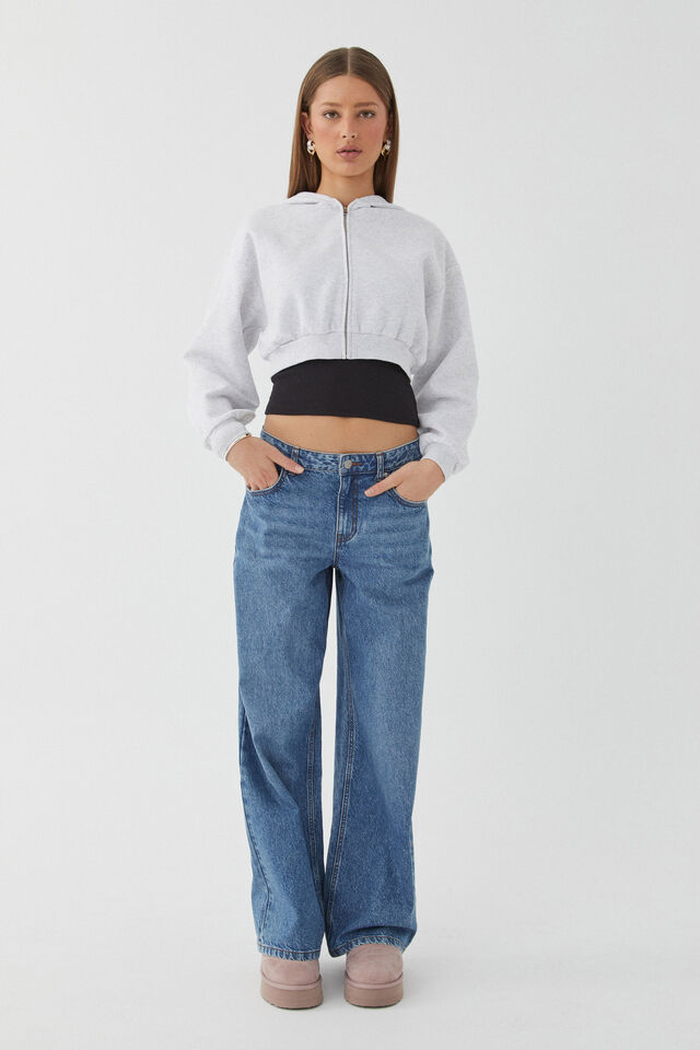 Jolie Cropped Zip Through Hoodie, LIGHT GREY MARLE