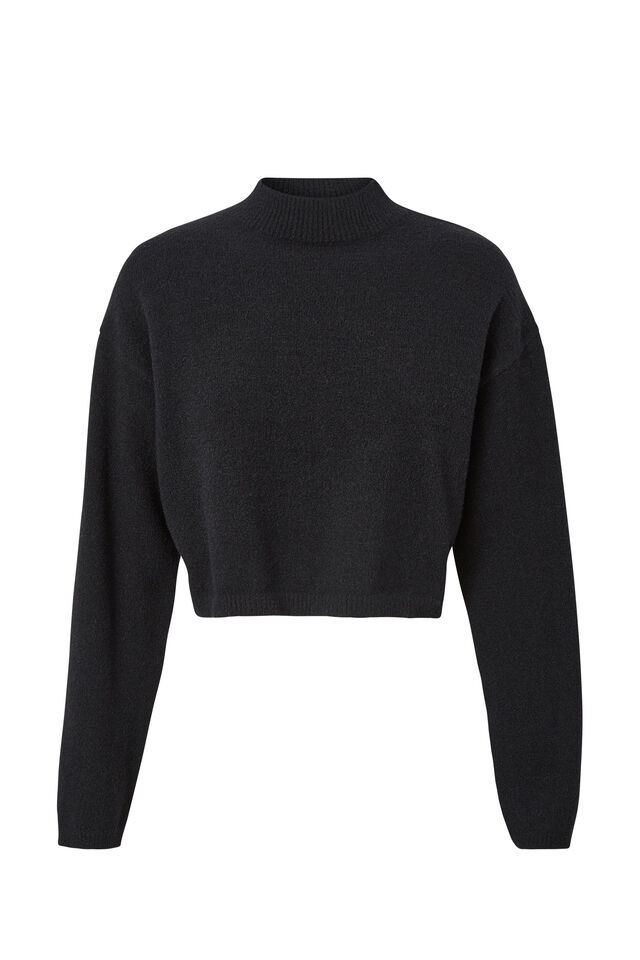 Marley Mock Neck Knit Jumper, BLACK