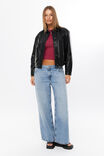 Asher Faux Leather Bomber Jacket, BLACK - alternate image 2