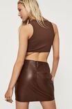 Vegan Leather Ruched Mini Skirt, CHOC TOP