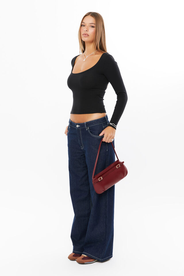 Riri Scoop Neck Long Sleeve Top, BLACK