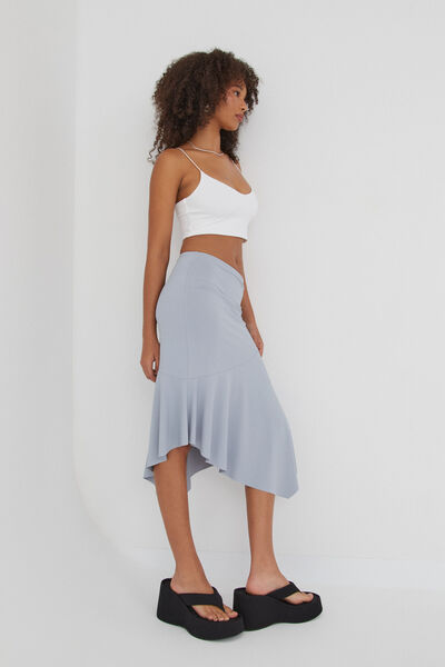 Luxe Asymmetrical Midi Skirt, NEWPORT BLUE