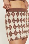 Zora Knit Mini Skirt, HARLEY ARGYLE CHOC MALT