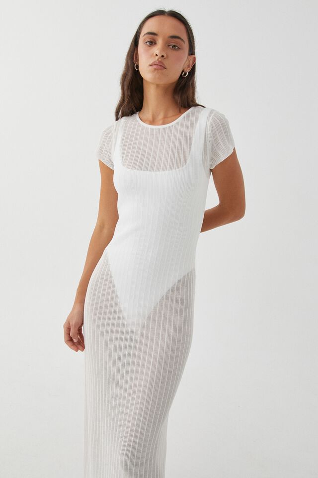 Harlow Sheer Knit Dress, WHITE
