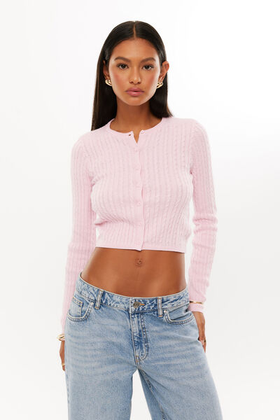 Quinny Cable Knit Cardi, PINK BLOOM